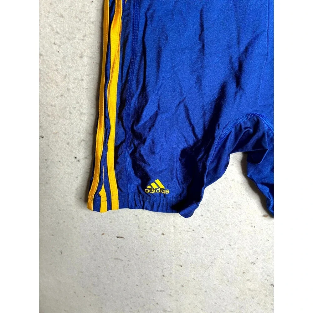 Adidas Wrestling Singlet Mens Medium Blue Yellow 3-Stripes Sleeveless Round Neck